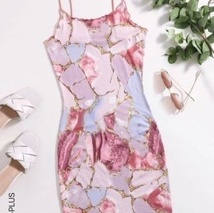 Marble Pink Lettuce Trim Dress